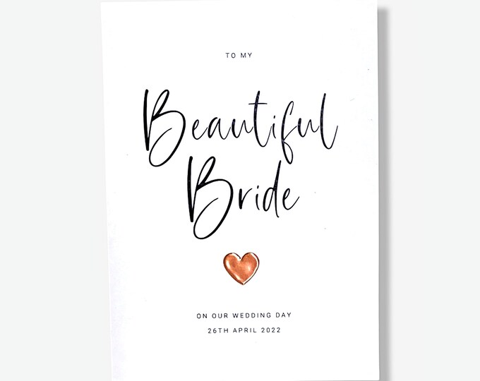 Wedding Day Card for Beautiful Bride Personalised Large A5 Wedding Card Copper Heart