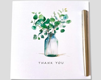 Thank You Card Eucalyptus Leaves and Vase
