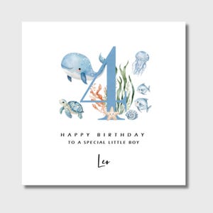 Carte personnalisée 4e anniversaire sous la mer Carte d'anniversaire garçon fille fils petit-fils neveu