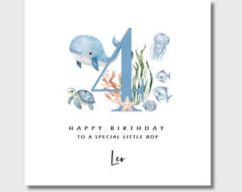 Personalised 4th Birthday Card Under the Sea Birthday Card Boy Girl Son Grandson Nephew