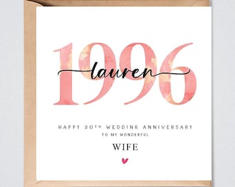 30th Wedding Anniversary Card, Personalised 1996 Pearl Anniversary Him Her