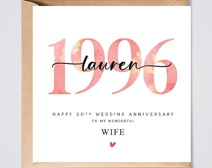 30th Wedding Anniversary Card, Personalised 1996 Pearl Anniversary Him Her