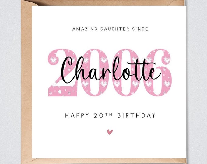20th Birthday Card Daughter, Personalised 2006, Granddaughter Sister Niece Her