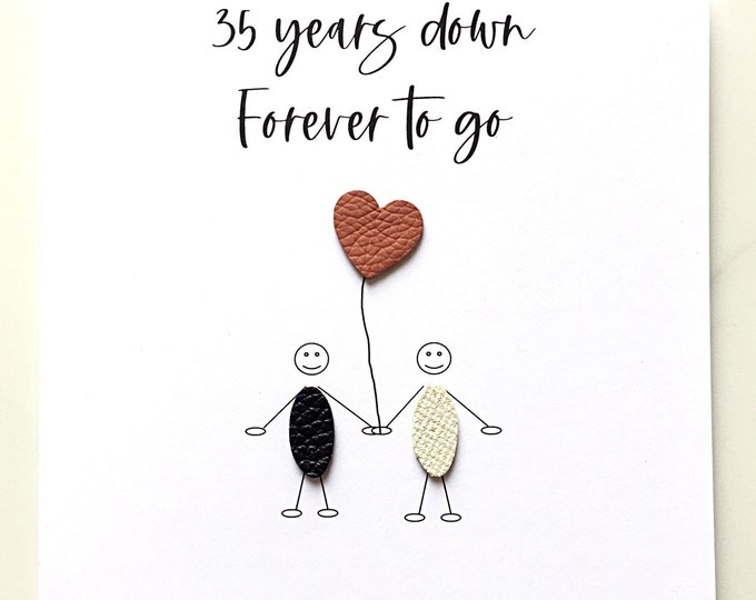 35 Years Down Forever To Go Anniversary Card 35th Coral Wedding Anniversary Wife Husband Him Her