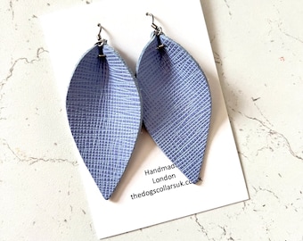 Leather Earrings Light Blue Petal Leaf Teardrop Fashion Statement Earrings Boho