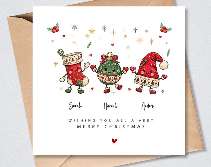Personalised Family Christmas Card, Family of 3, Christmas Doodle Characters