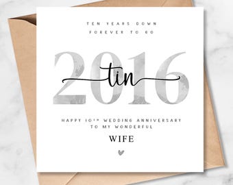 10th Wedding Anniversary Card, 2016, tin, for him her