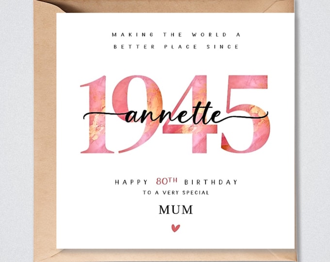 Personalised 80th Birthday Card 1945 Mum Grandma Auntie Sister Her