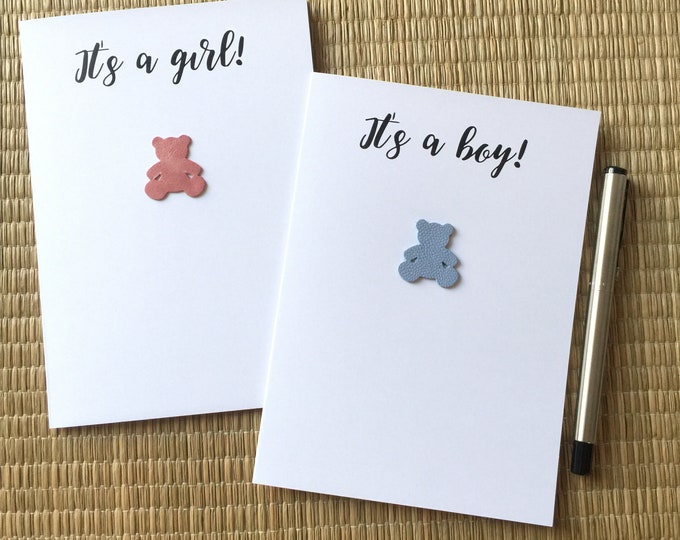 New Baby Card Boy Girl Congratulations Leather Teddy Bear