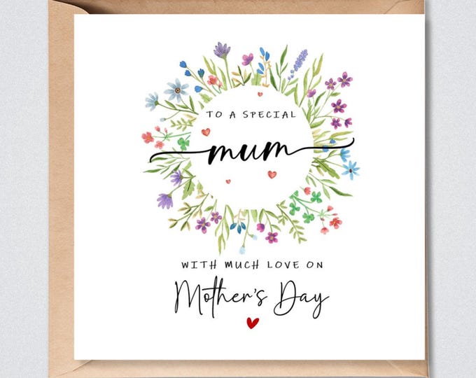Mother's Day Card, Mum Mumma Mummy, Floral Circle Wreath