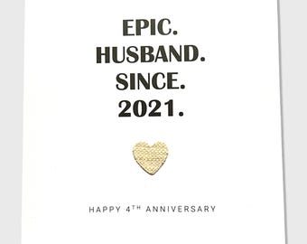 4th Wedding Anniversary Card Linen Anniversary Epic Husband Wife Couple Him Her Handmade UK