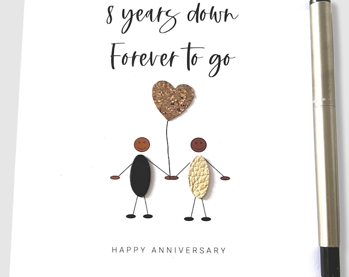 8th Wedding Anniversary Card 8 Years Down Ethnic Bronze Anniversary Wife Husband Him Her