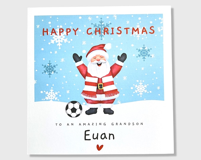 Personalised Christmas Card Grandson Santa Football Him Her