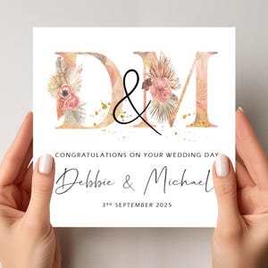 Carte de mariage personnalisée avec initiales de palmiers