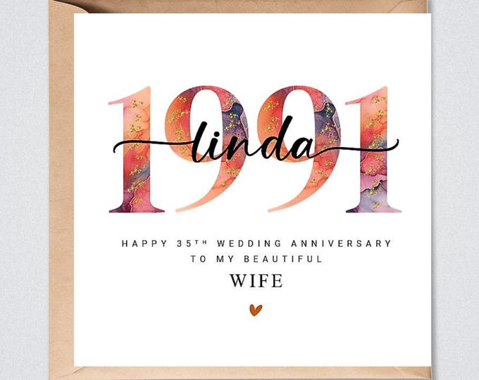 Personalised 35th Wedding Anniversary Card Coral Anniversary Wife Husband Him Her