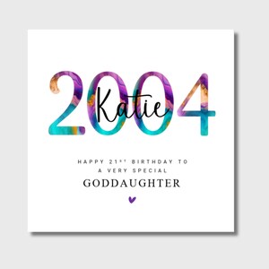 Carte d'anniversaire 21 ans personnalisée fille petite-fille fils petit-fils ami 2004 arc-en-ciel
