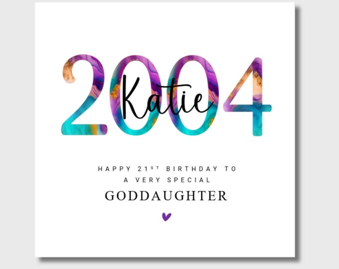 21st Birthday Card Personalised Daughter Granddaughter Son Grandson Friend 2004 Rainbow