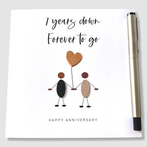 Carte 7e anniversaire de mariage en cuivre, 7 ans après lui, son mari, sa femme, couple ethnique