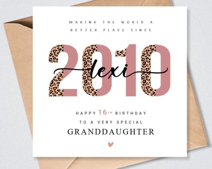 Personalised 16th Birthday Card, Granddaughter, Daughter, 2010, Her