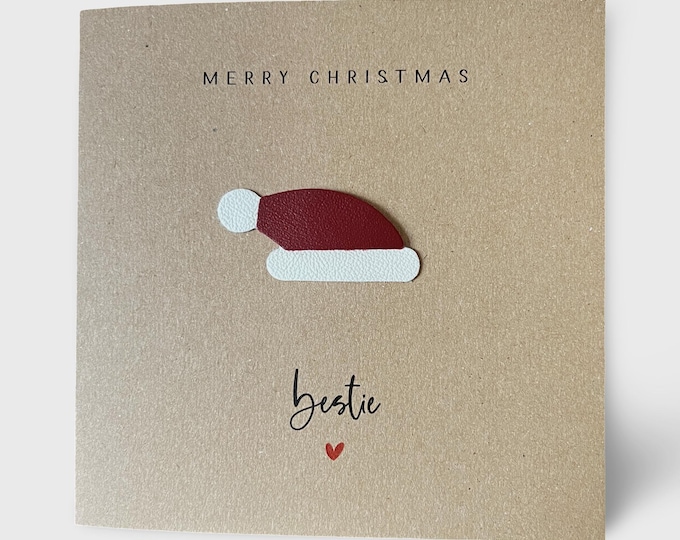 Bestie Christmas Card Leather Santa Hat