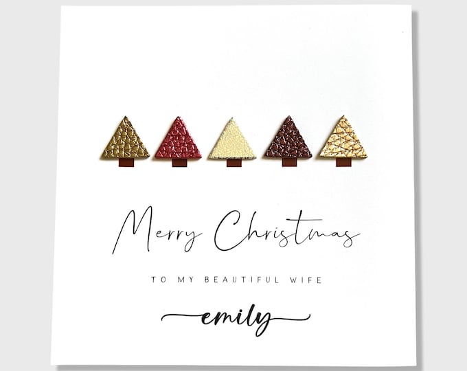 Personalised Wife Christmas Card Leather Trees