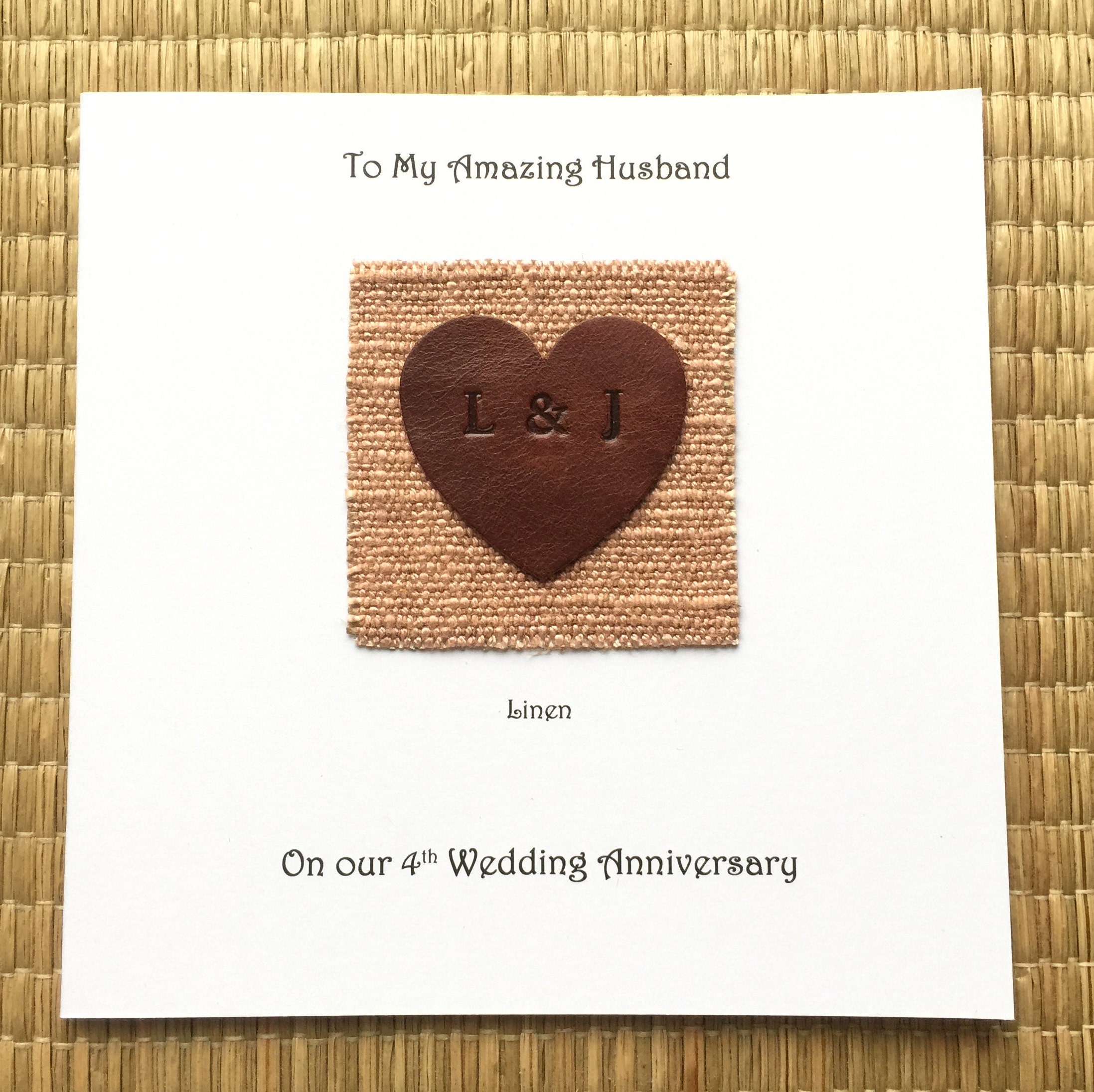 4th wedding anniversary card personalised linen