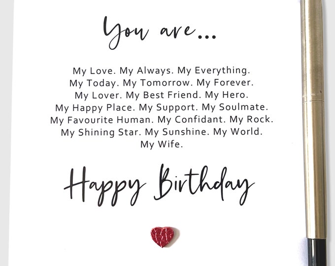 Wife Birthday Card You Are My Wife Poem Leather Birthday Card - BW7947