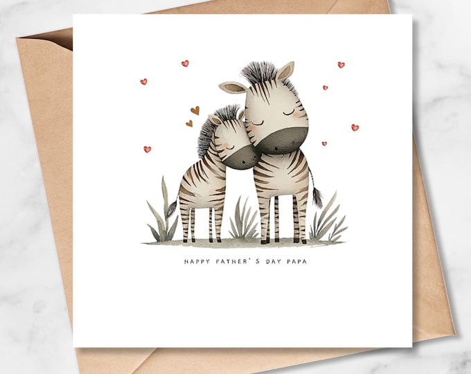 Fathers Day Card, Father and Child Zebras