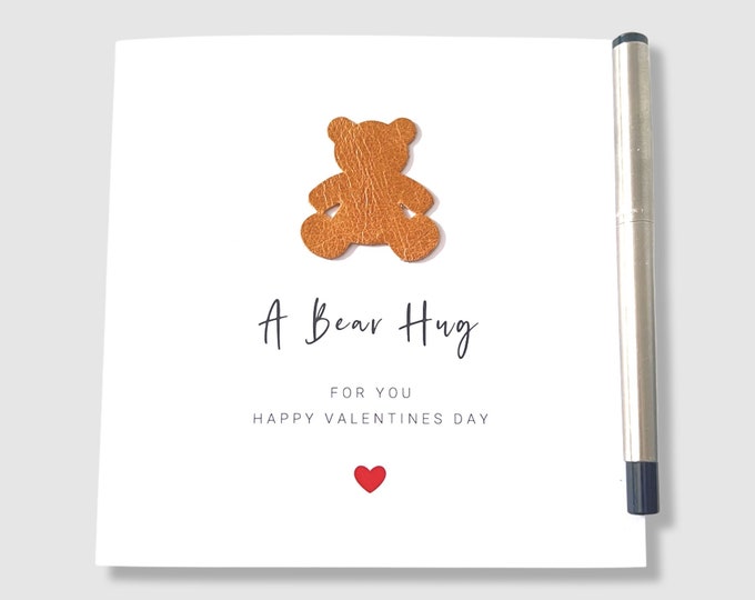 Valentines Day Card Leather Bear Hug Him Her