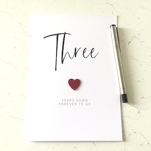 Three Years Down 3rd Wedding Anniversary Card Leather Anniversary Wife Husband Him Her