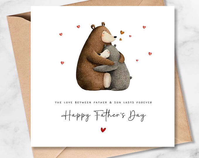 Fathers Day Card, Son Daughter, Father and Child Brown Bears