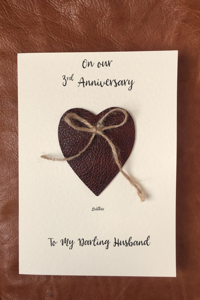 3rd Wedding Anniversary Cards Leather Anniversary Heart Etsy