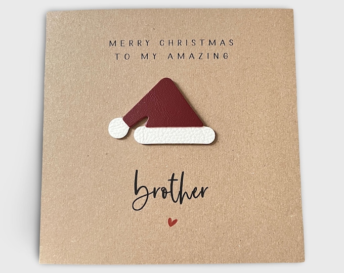 Christmas Card Brother, Sister, Him, Her, Leather Santa Hat