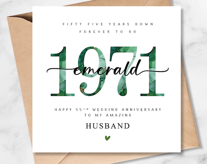55th Wedding Anniversary Card, Emerald, For Him, Her, Husband, Wife