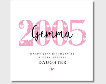20th Birthday Card Daughter Personalised 2005 Granddaughter Sister Niece Her