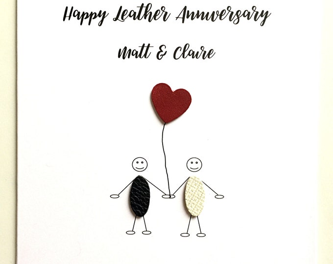 Leather Anniversary Card Personalised 3rd Wedding Anniversary Card Little People