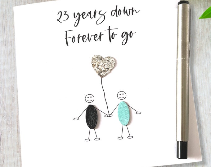 23 Years Down 23rd Wedding Anniversary Card Silver Plate Anniversary Him Her Husband Wife