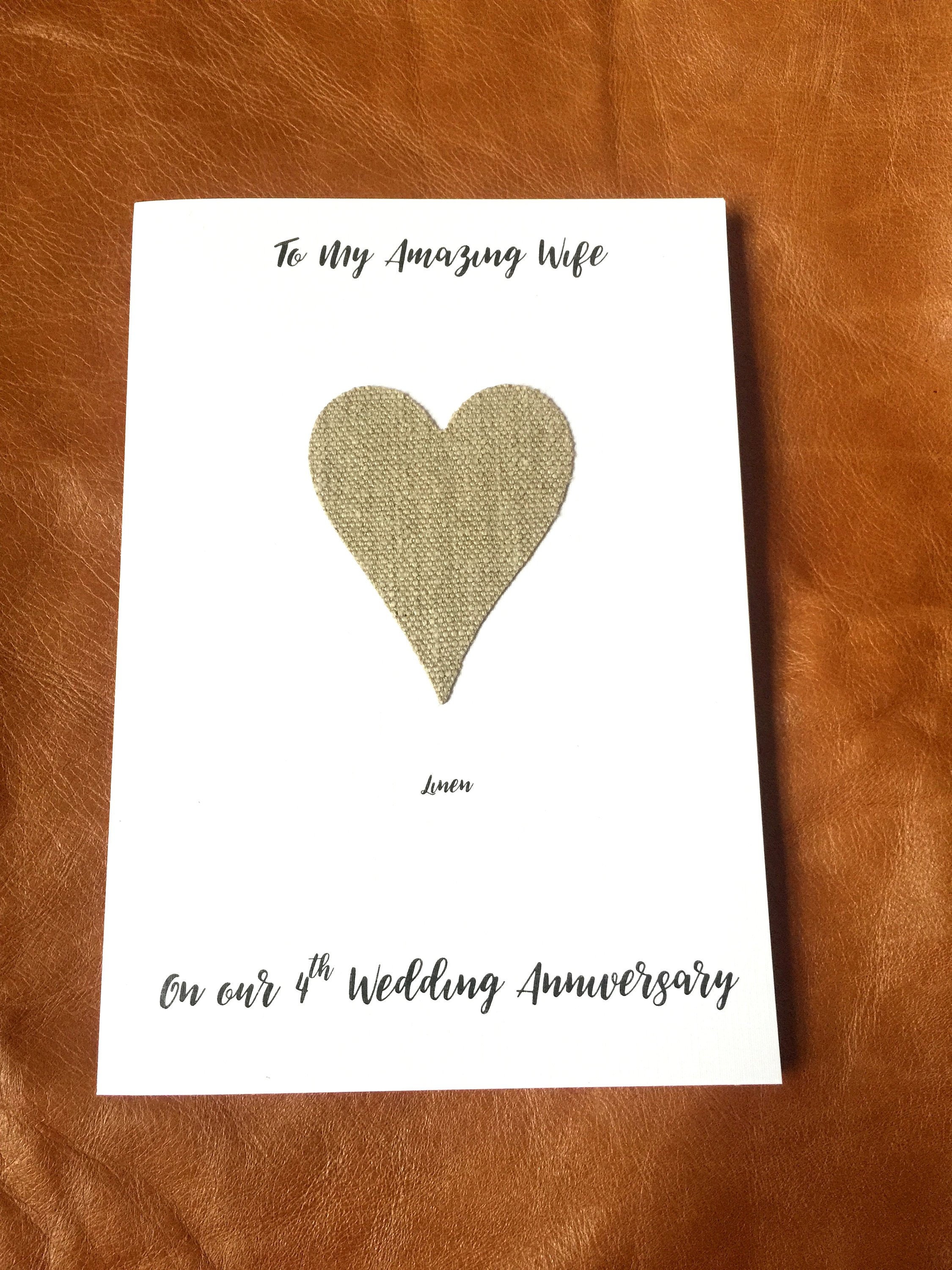 4th Wedding Anniversary Card Linen Anniversary Husband Wife Him Her
