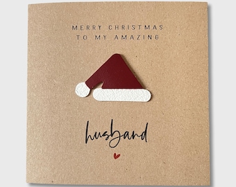 Husband Christmas Card Leather Santa Hat