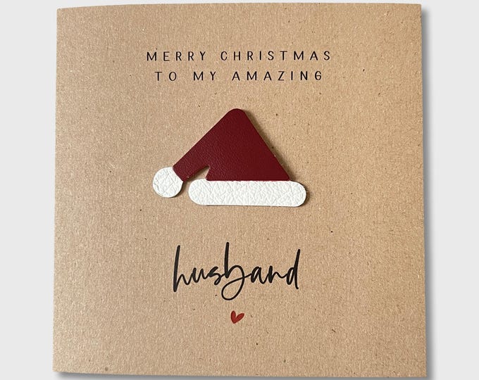 Husband Christmas Card Leather Santa Hat