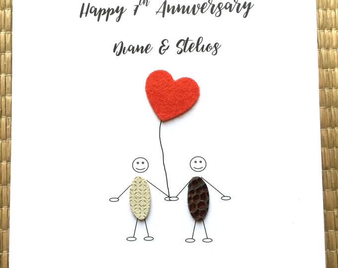 7th Wedding Anniversary Card Personalised Wool Anniversary Husband Wife Him Her Couple
