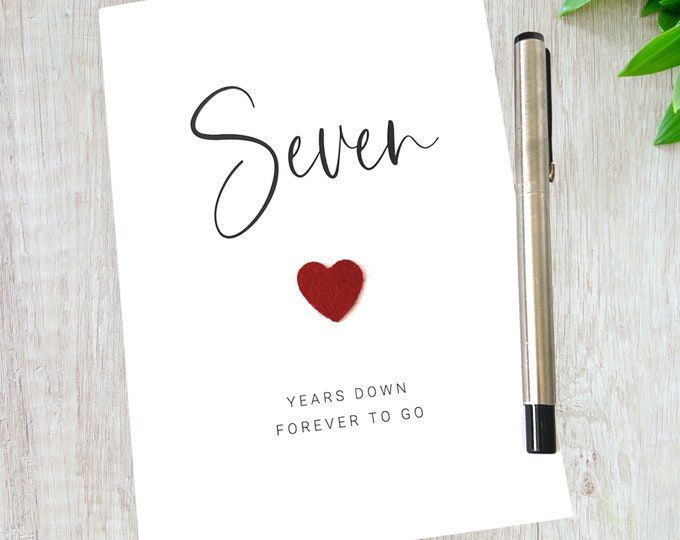 7th Wedding Anniversary Card Seven Years Down Wool Anniversary Card Him Her Couple