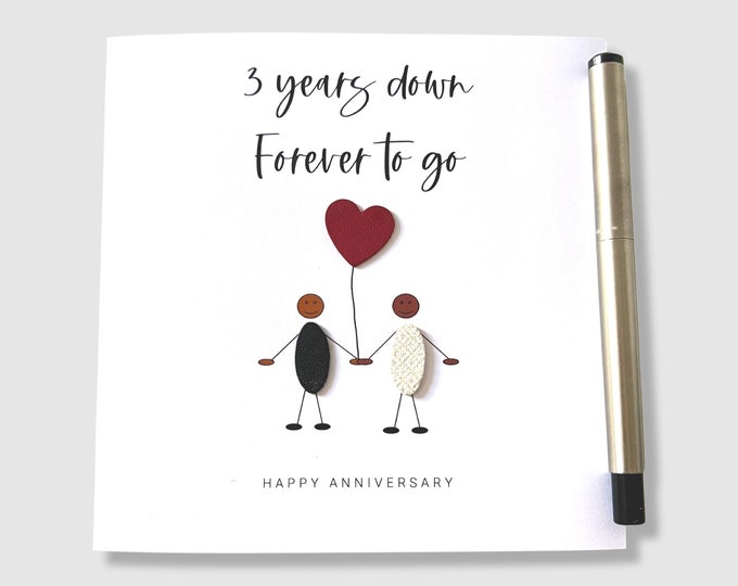 3rd Anniversary Card 3 Years Down Leather Wedding Anniversary Ethnic Husband Wife Him Her
