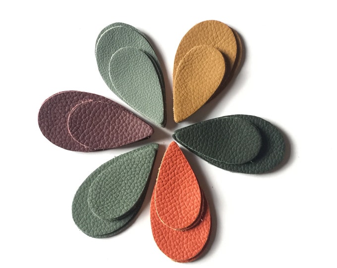 Genuine Leather Teardrop Die Cuts Green, Orange, Grape, Sand Teardrop Shapes 6 /12  Pairs Making Earrings