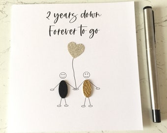 2nd Wedding Anniversary Card, Cotton,,Him Her 2 Years Down