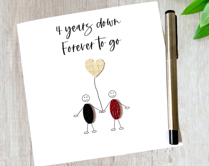 4th Wedding Anniversary Card Linen Anniversary 4 Years Down Little People