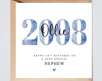 18th Birthday Card Personalised, Nephew Son Grandson Friend Brother 2008