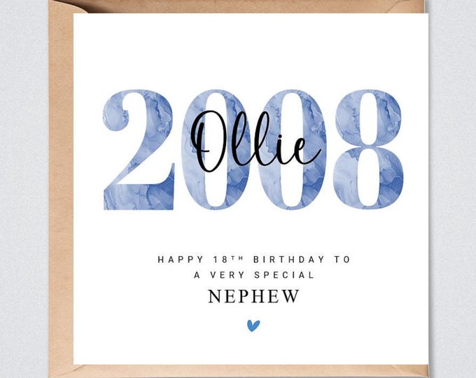 18th Birthday Card Personalised, Nephew Son Grandson Friend Brother 2008