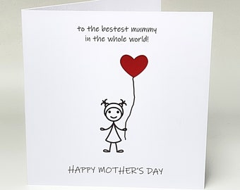 Mother's Day Card Bestest Mummy Card Mothering Sunday