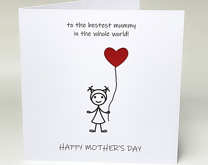 Mother's Day Card Bestest Mummy Card Mothering Sunday